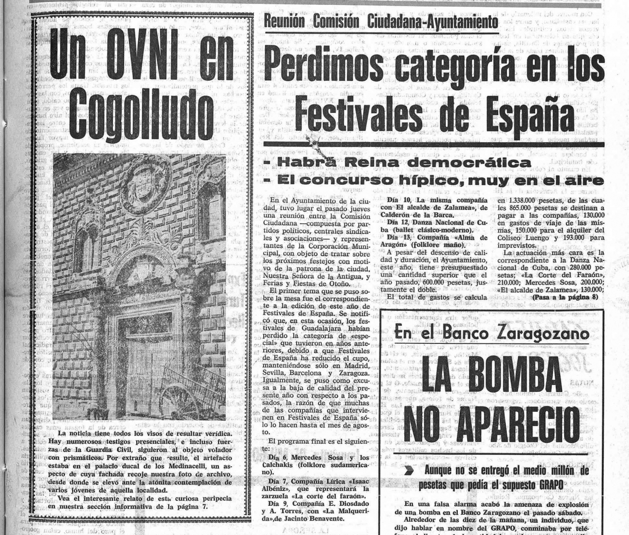 Recorte de prensa en el que se refiere el avistamiento de un OVNI en Cogolludo//Cortesía: Ángel Arroyo.