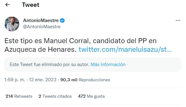 Tweet de Antonio Maestre