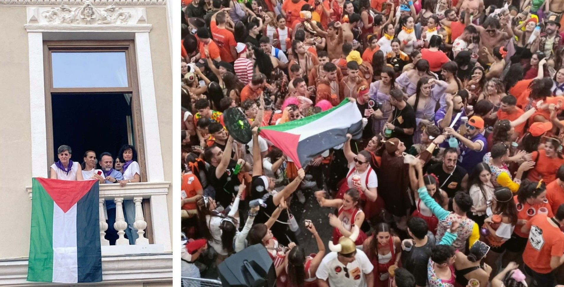 La bandera palestina también fue protagonista en el Chupinazo//Imágenes: Aike Guadalajara.