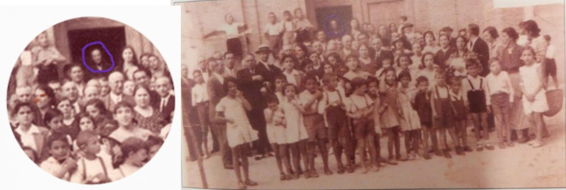 Una de las pocas imágenes que se conservan de 'La Megina', rodeada con un círculo azul//Procedencia: Libro 'Eustaquio Nieto, obispo de Sigüenza'.