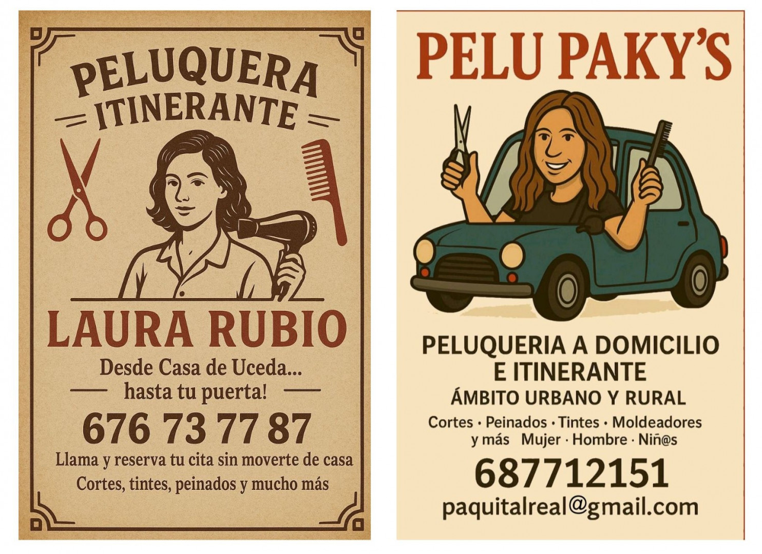 Carteles diseñados por Laura y Paqui para publicitarse. 