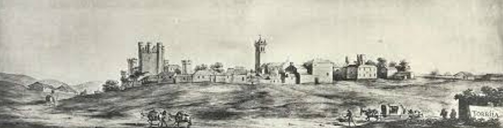 Viajeros a su paso por Torija. Acuarela de Pier Maria Baldi, Biblioteca Laurenciana de Florencia, recogida en Sánchez Rivero A, Mariutti de Sánchez Rivero A.