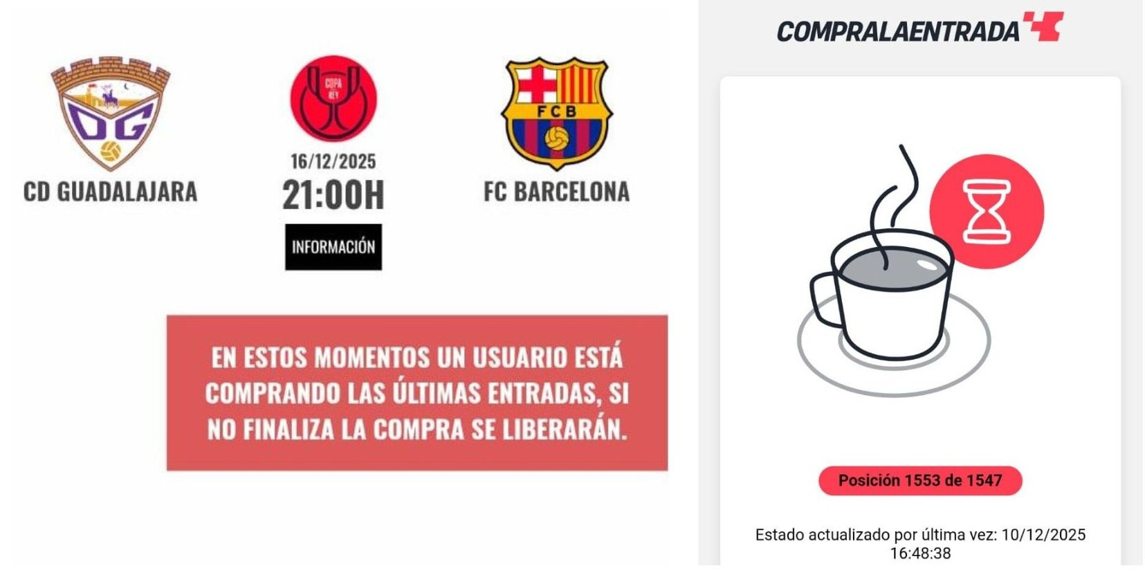 Estado de la cola virtual a pocos minutos de abrirse la venta on line.