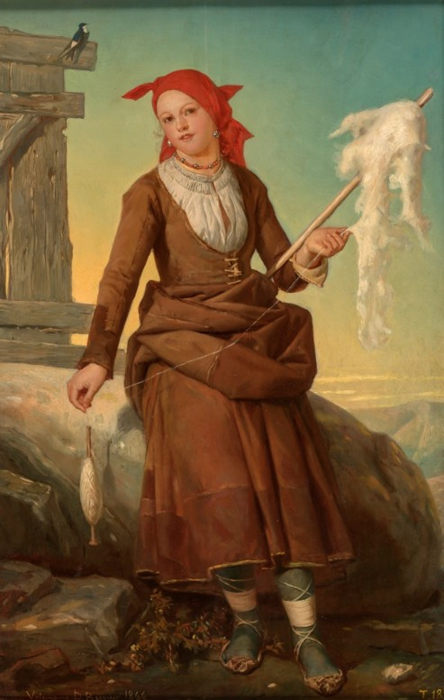 Hilandera en las cercan&iacute;as de Burgo de Osma. Fuente: Colecci&oacute;n Valeriano Dom&iacute;nguez Bastida B&eacute;cquer.