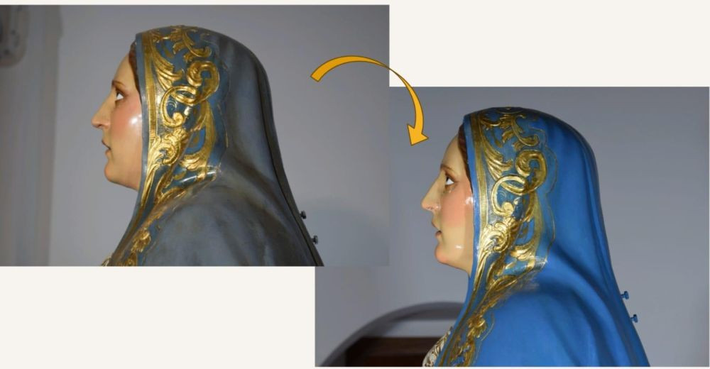 Un detalle de la restauraci&oacute;n del manto de la Virgen//Imagen: R. Restauraci&oacute;n de Bienes Culturales.