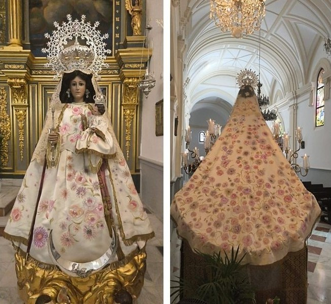 Este es el espectacular vestido y capa que luci&oacute; ayer la Patrona en el traslado//Imagen: Cortes&iacute;a Santuario Antigua.