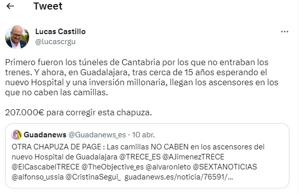 Tweet colgado ayer en Twitter por Lucas Castillo