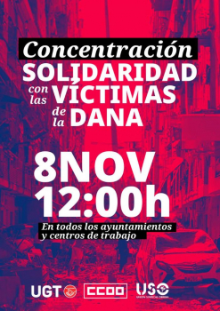 Los sindicatos convocan un paro de 10 minutos en solidaridad con las víctimas de la DANA