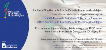 La APG celebra mañana San Francisco de Sales con la gala de los XXXII Permios de la Asociación de la Prensa de Guadalajara y el XVII Premio Libertad de Expresión