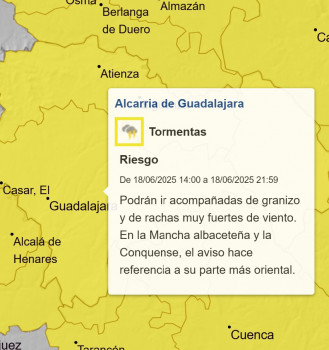 Aviso amarillo en Guadalajara por tormentas