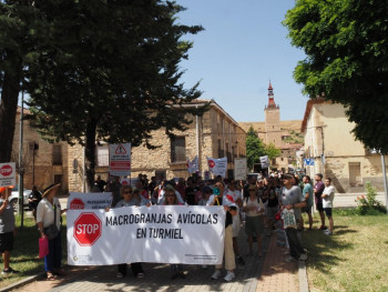 Más de un centenar de personas se manifiestan en Maranchón contra las macrogranjas proyectadas en la cabecera del Valle del Mesa 