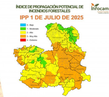 La propagación de incendios forestales alcanza el nivel de muy alto en Guadalajara