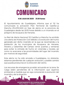 El Ayuntamiento de Guadalajara manda un comunicado tras la alerta por la nube tóxica