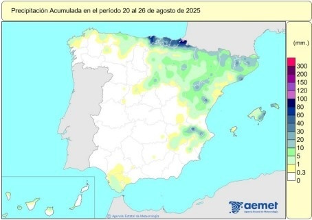 Las lluvias acumuladas desde octubre están un 11% por encima de su valor normal, con 653 l/m2. Imagen: AEMET