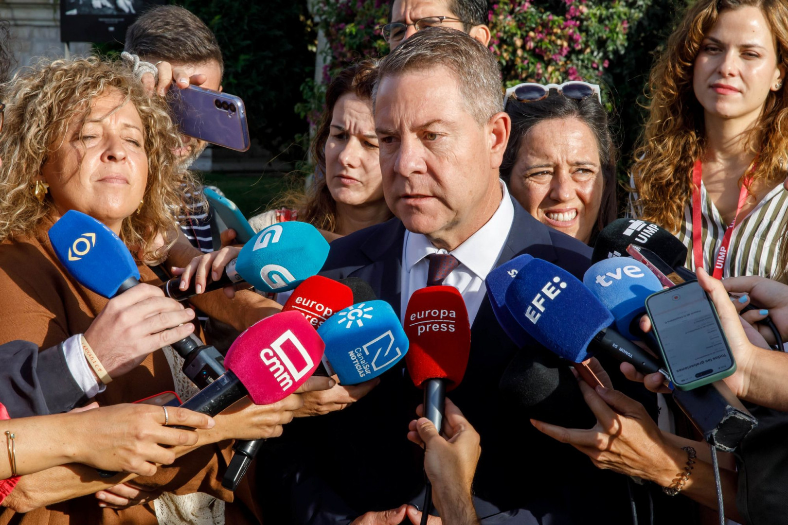 El presidente de Castilla-La Mancha, Emiliano García-Page, durante las declaraciones realizadas hoy en Santander//Imagen: Esteban González. JCCM.