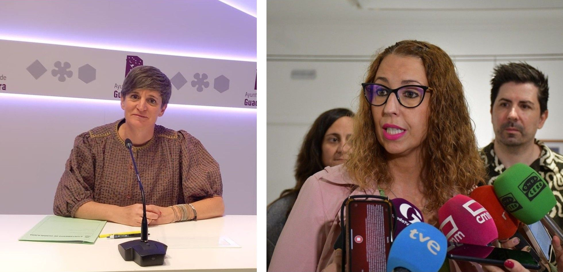 Susana Martínez y Sara Simón en sus respectivas comparecencias de hoy miércoles.