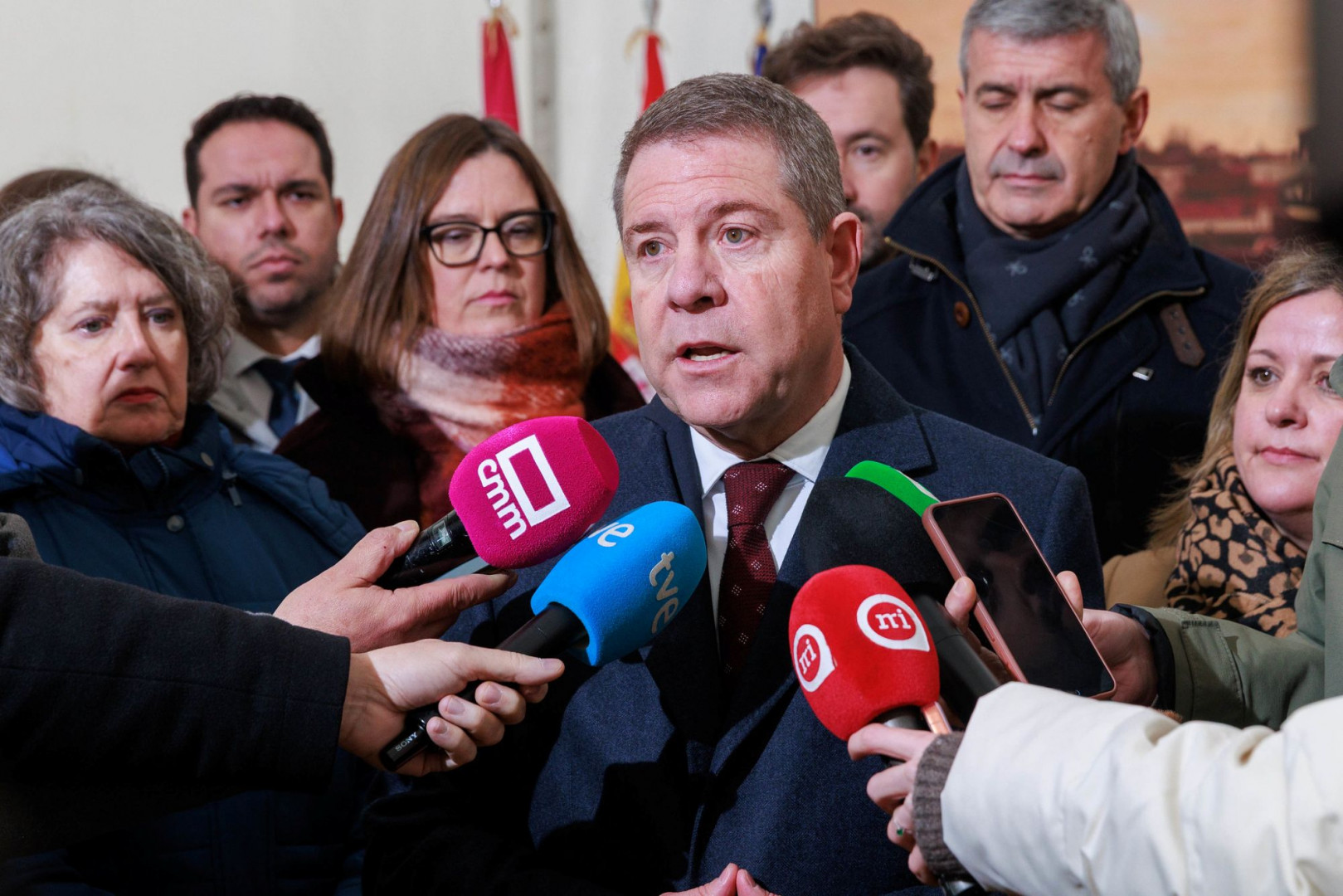 El presidente de Castilla-La Mancha, Emiliano García-Page, durante las declaraciones realizadas hoy en Villanueva de Alcardete//Imagen: Esteban González. JCCM.