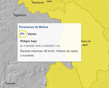 Aviso amarillo por viento en la provincia de Guadalajara para este miércoles