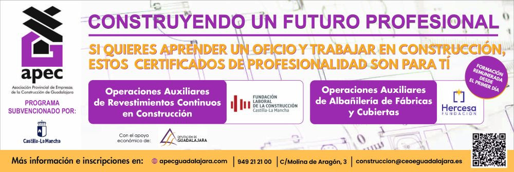 APEC-Guadalajara abre el plazo de inscripción para dos certificados profesionales remunerados en el sector de la construcción