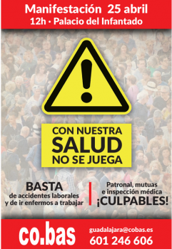 Co.bas convoca una manifestación en Guadalajara contra la siniestralidad laboral y el “falso absentismo” 