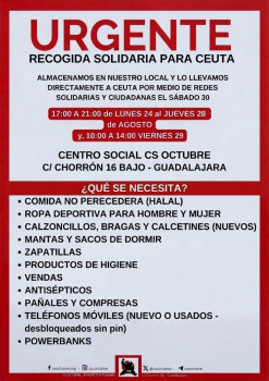 El Centro Social Octubre organiza una recogida de ayuda humanitaria con destino a Ceuta