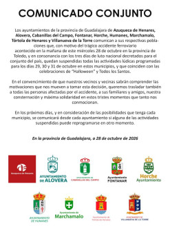 Nueve municipios del Corrredor del Henares se unen al duelo por el accidente de Urda y suspenden las actividades de Halloween 