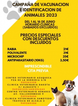 Del 1 al 16 de junio, se desarrollará la campaña de vacunación e identificación de mascotas en Azuqueca