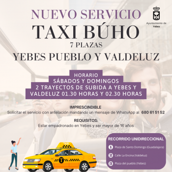 Nuevo servicio de transporte taxi-búho a demanda en Yebes