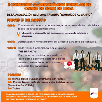 La Asociación Cultural Taurina "Romancos al Campo" convoca el I Concurso gastronómico popular de carne de toro de lidia