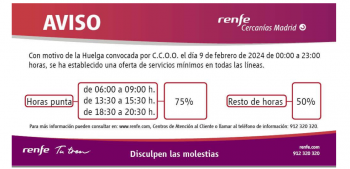 Establecidos los servicios mínimos para la huelga en Renfe de mañana viernes