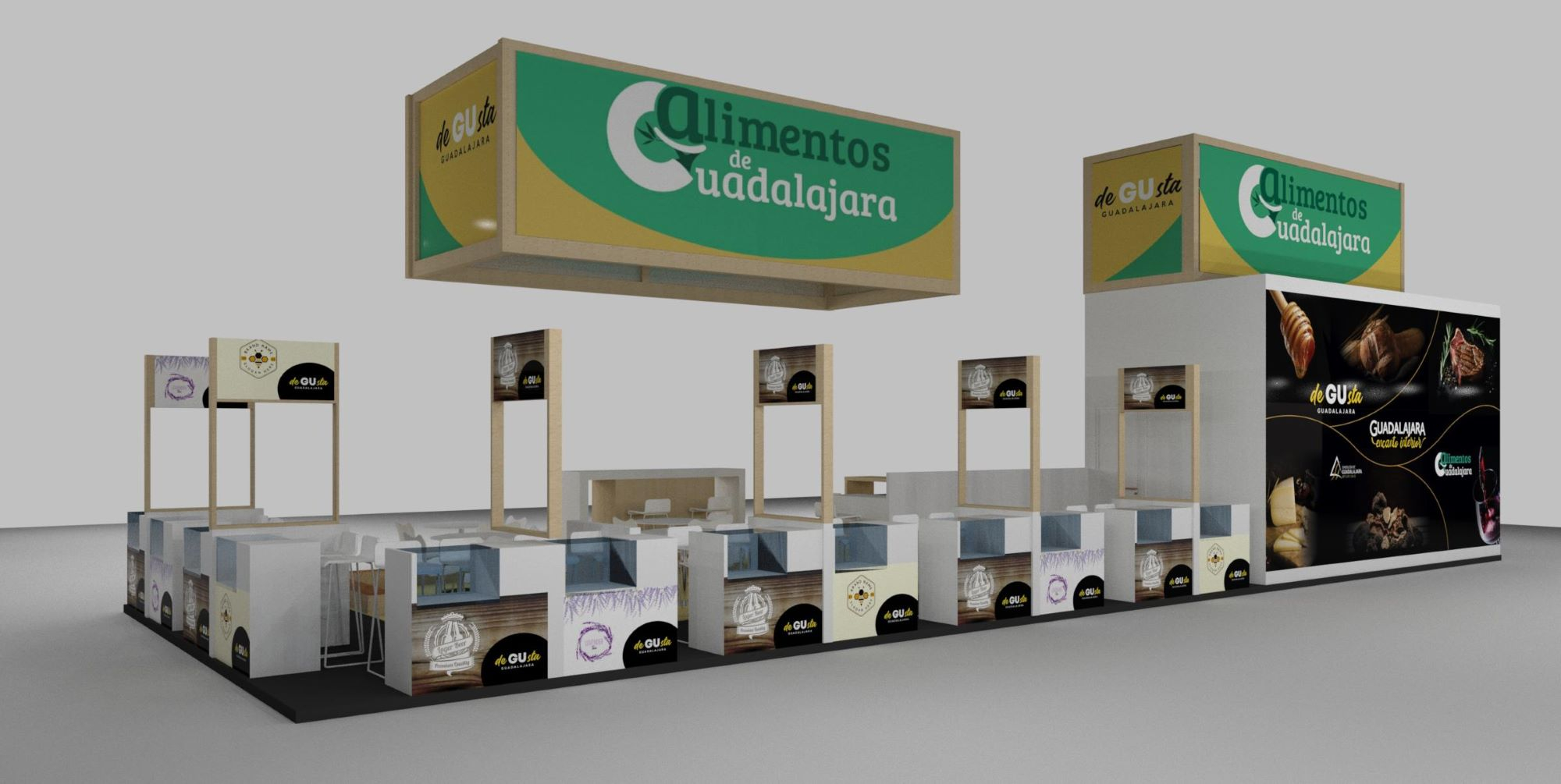 Infografía en 3D del expositor de Alimentos de Guadalajara en el Salón//Imagen: Diputación Guadalajara. 