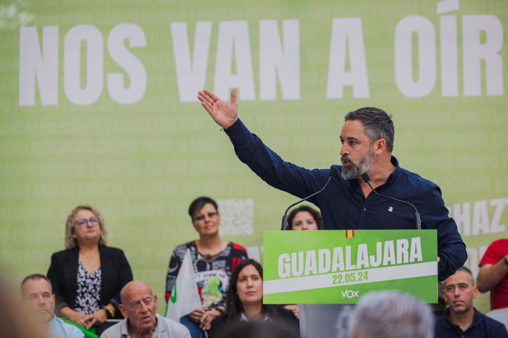 Santoago Abascal durante el acto de precampaña celebrado ayer en Guadalajara//Imagen: Vox España.