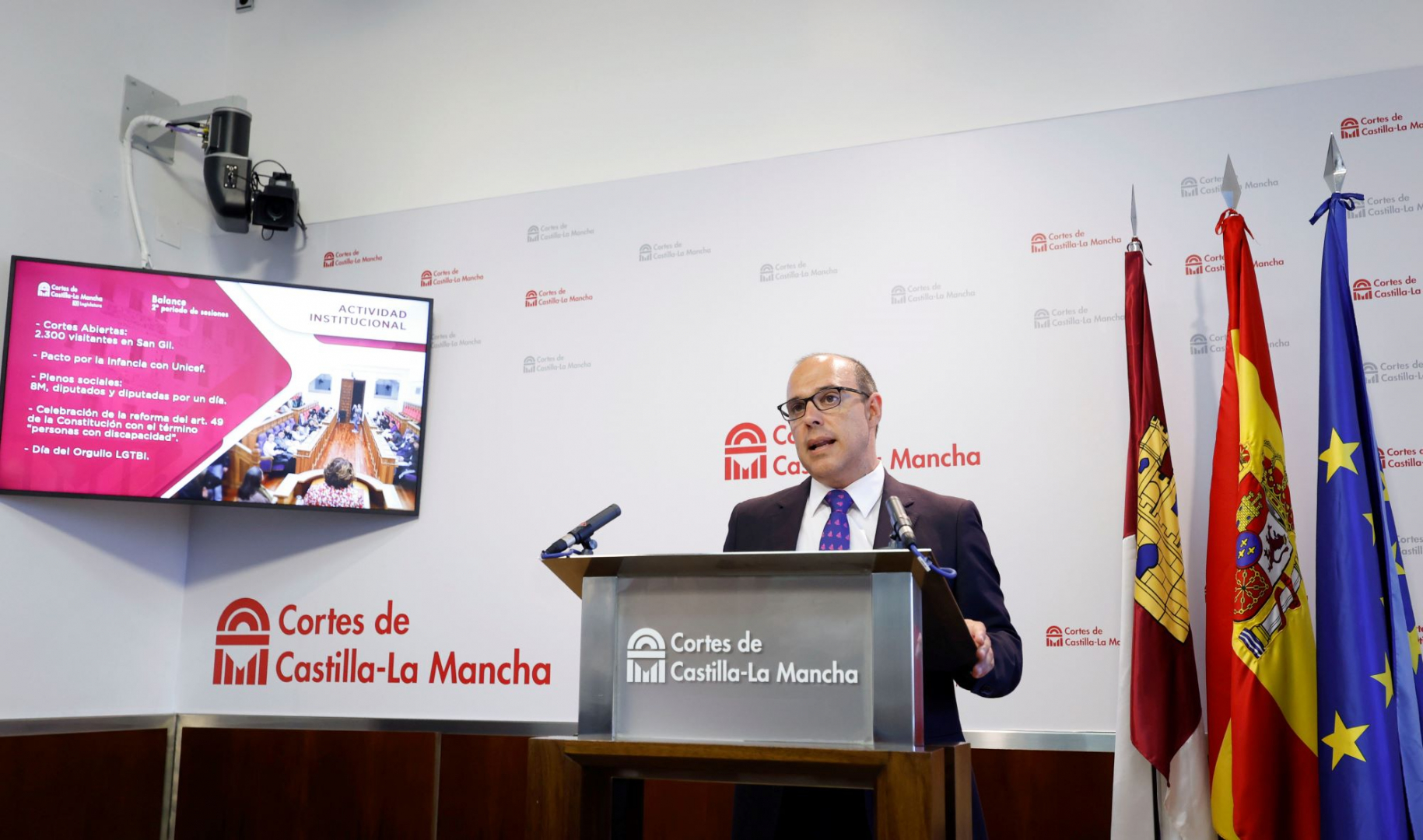 El presidente de las Cortes regionales, durante el balance ofrecido esta mañana en Toledo//Imagen: Cortes CLM.