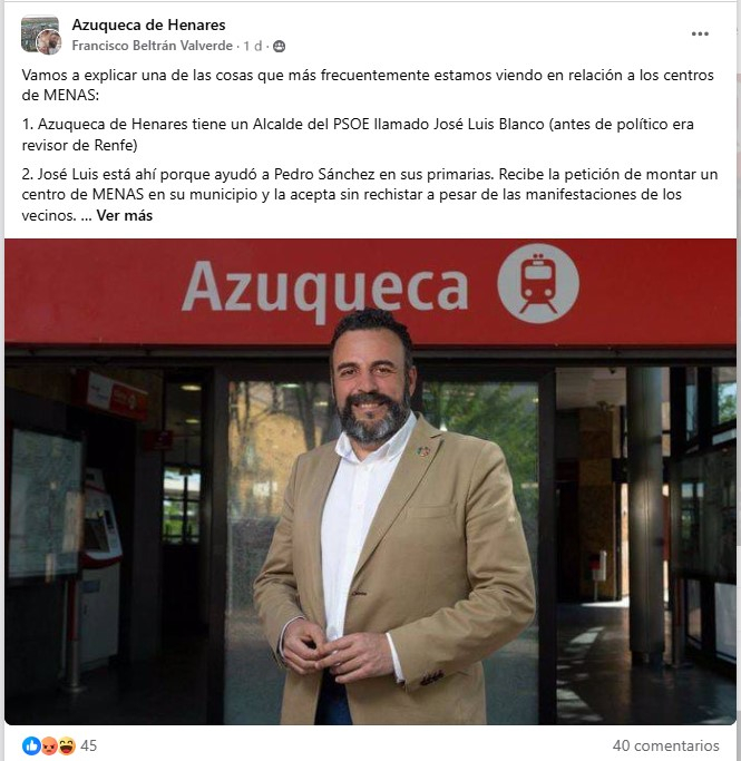 El mensaje que ha circulado por las redes sociales y que ha provocado la ola de amenazas contra el exalcalde de Azuqueca.,